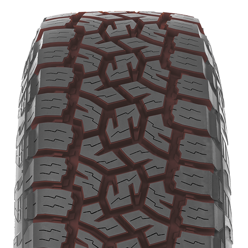 Toyo's all terrain all weather light truck tire has an evenly distributed void area.