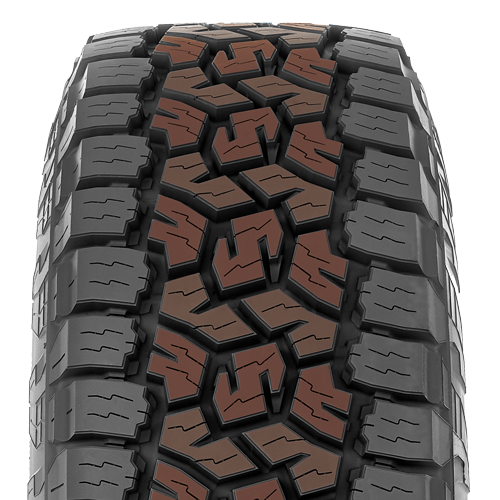 Toyo's all terrain all weather light truck tire has a staggered center block