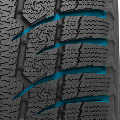 tappered evacuation grooves on toyo's studless winter tire