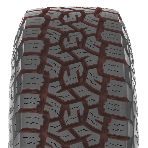 Le pneu de camionnette tout-terrain et toutes saisons de Toyo a une zone de vide uniformément répartie.