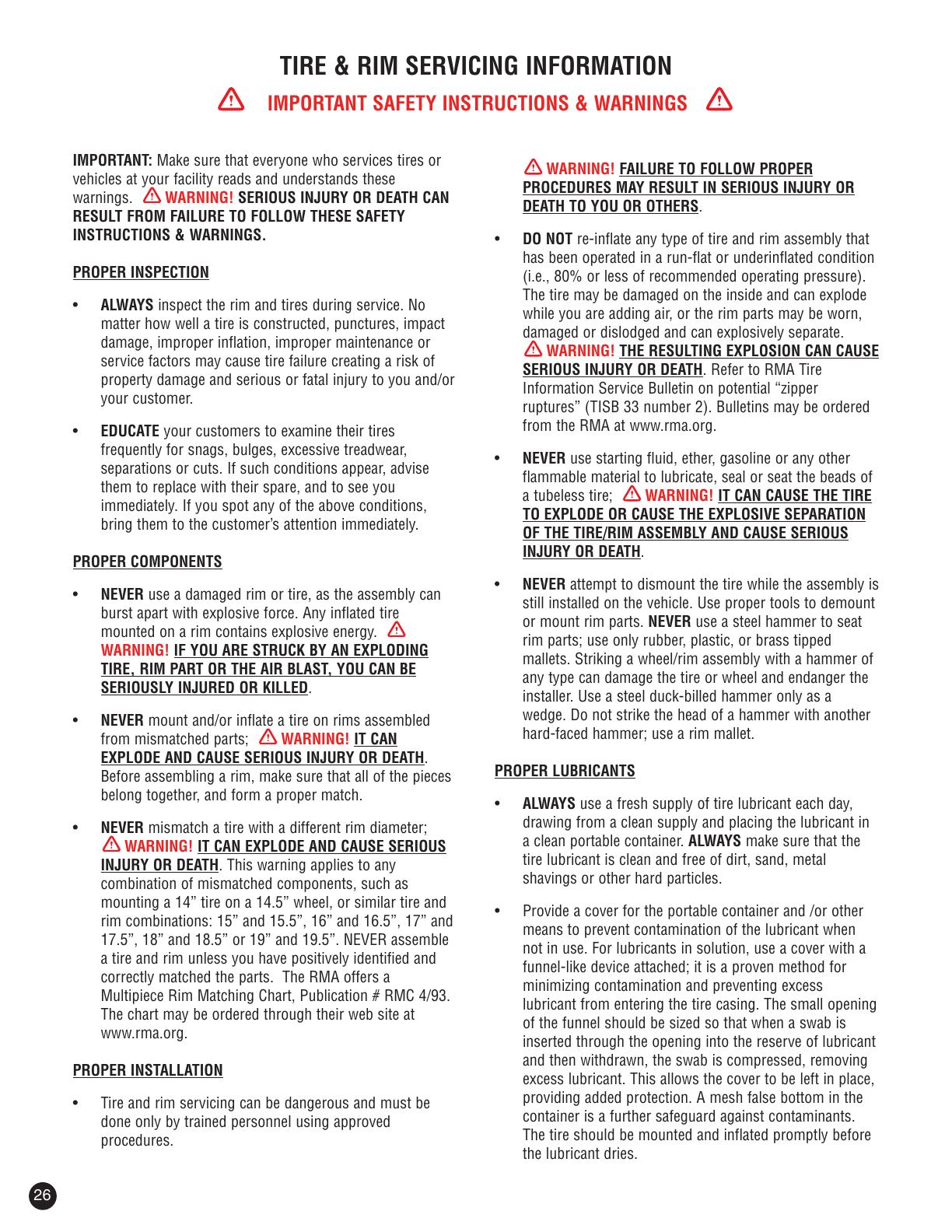 Tire and Rim Service Information